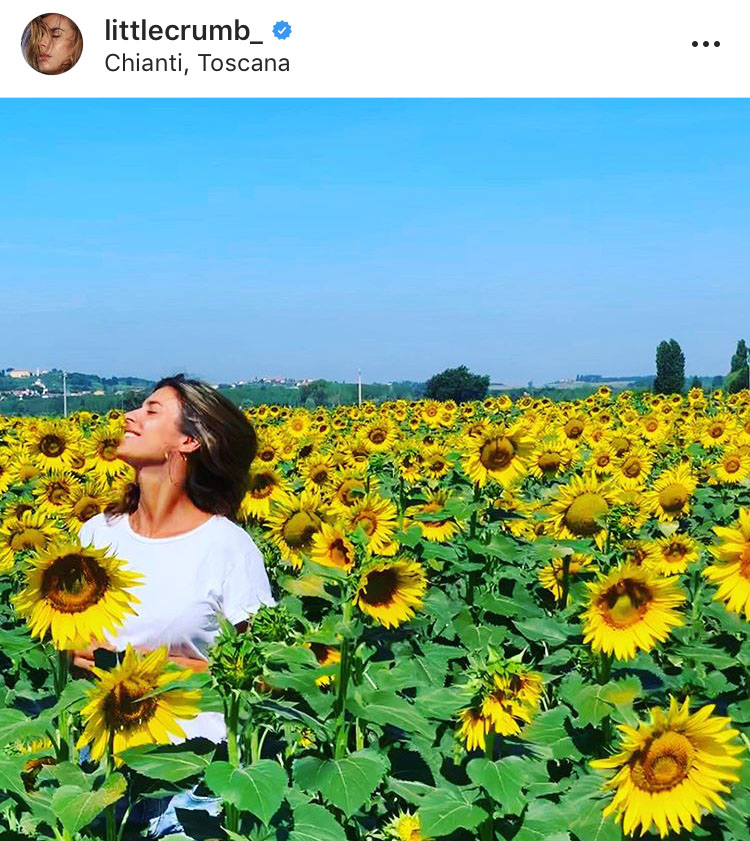 Chianti bollente. Elisabetta Canalis, relax fra i girasoli della campagna toscana per la showgirl