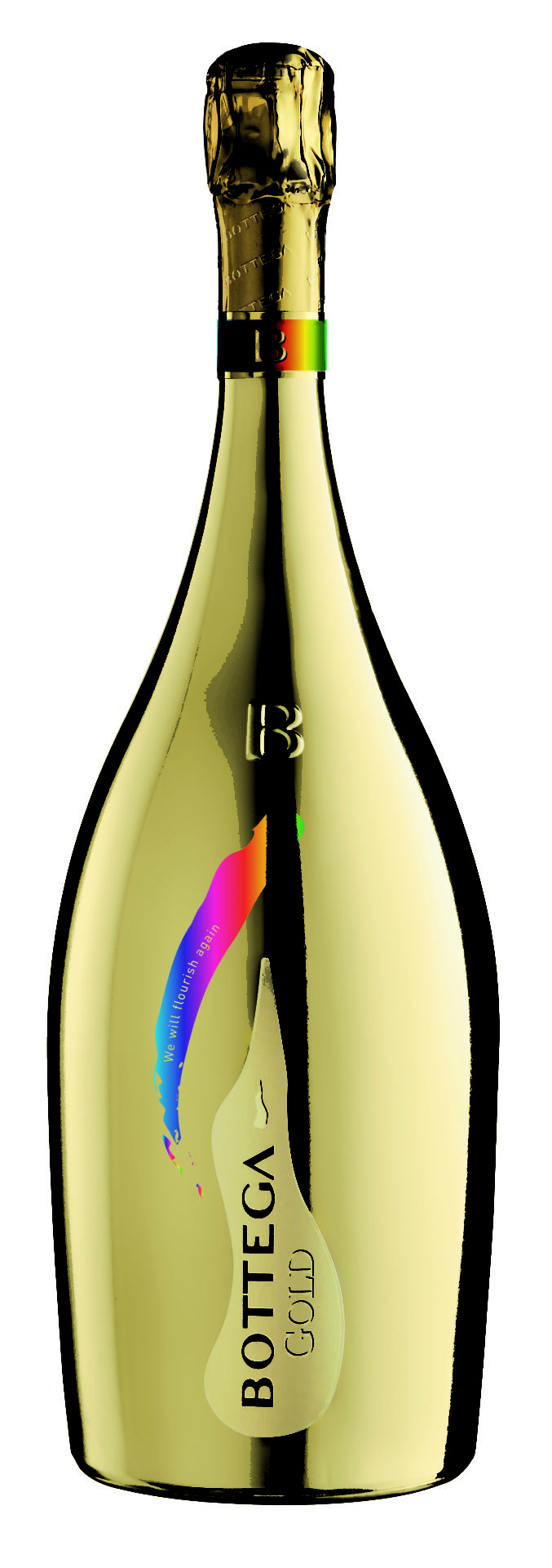 Bottega Gold limited edition arcobaleno. Un Prosecco Doc a base di Glera con la bottiglia dorata