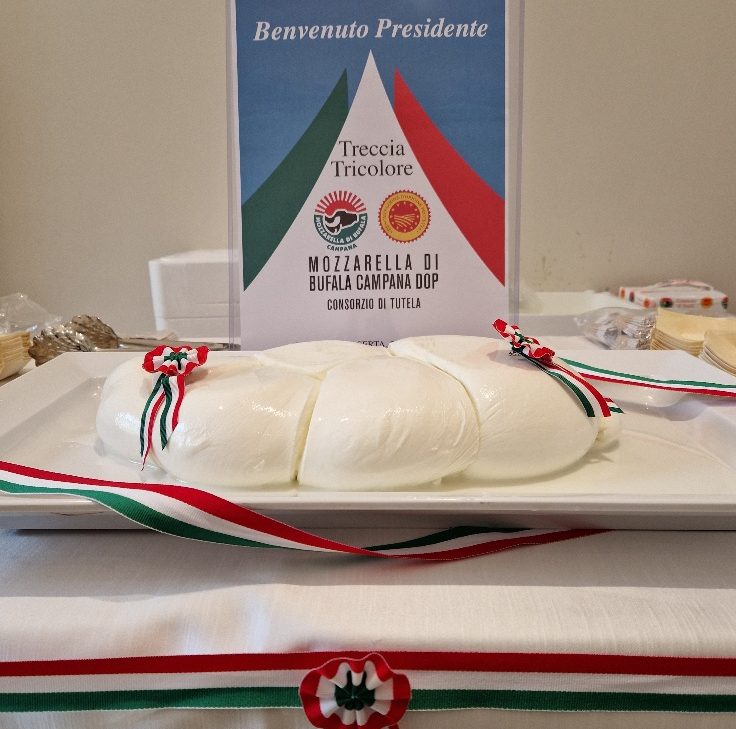 La Mozzarella di Mattarella. Una maxi treccia da 3 kg l’omaggio del Consorzio  bufala campana per la visita del Presidente della Repubblica alla Reggia di Caserta